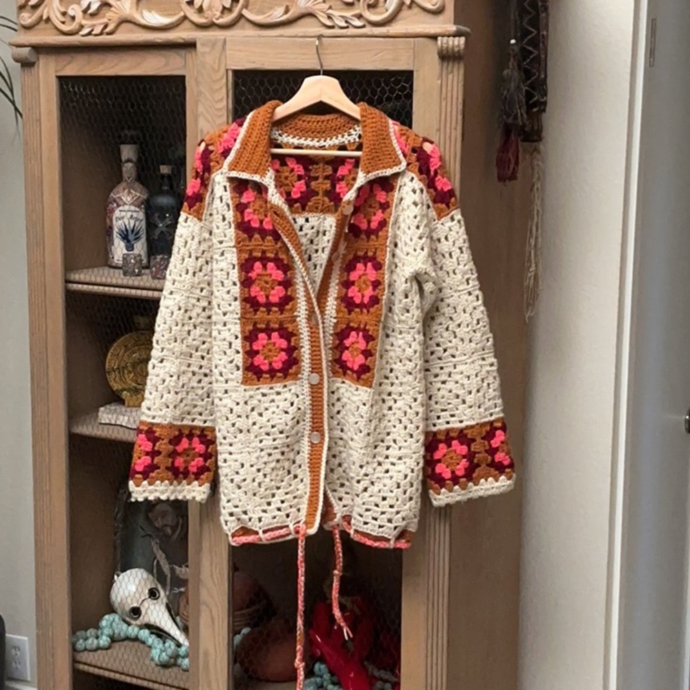 Vintage Multicolor Crochet Cardigan